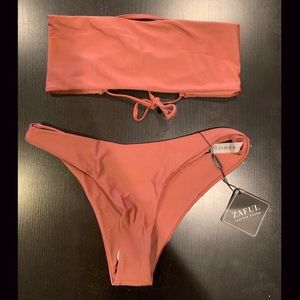 ZAFUL unlined back lace up bandeau bikini set